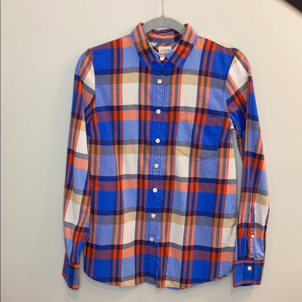 J.Crew Perfect Fit Plaid Button Down Blue Multi XS